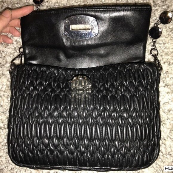 Miu Miu Matelasse Nappa Leather Crystal Flap Clutch Black - Picture 3 of 7